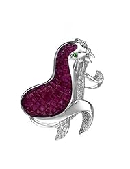 18K White Gold 14.98 CTW Ruby and 0.38 CTW Color G-H SI1-SI2 Diamond Ladies Brooch. Length 39 mm. Total Item weight 24.5 g.