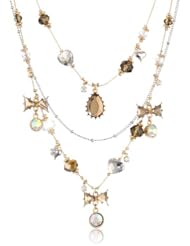 Betsey Johnson "Iconic Summer Metallics" Gem and Bow Illusion Necklace, 19"