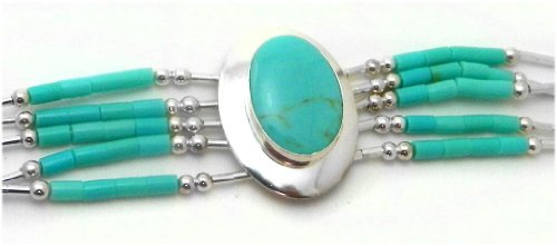 Southwest Turquoise Heishi bracelet with Turquoise Inlay on 5 strands of Liquid Silver, 7 