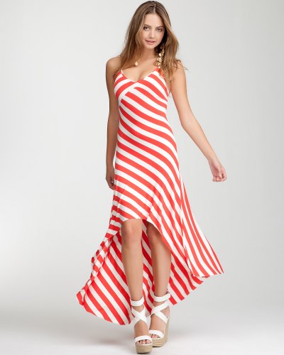 Remy Hi-lo Striped Halter Dress - HIBISCUS/WHITE (S)