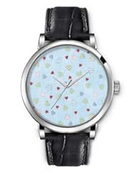 SPRAWL Aanalog Fashion Series Silver Ladies Watches of Genuine Black Leather Strap,Unique Wrist Watch for Women Girls Designed with Various colorful hearts