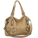 MG Collection Beige Weave Pattern Belt Accent Soft Hobo Shoulder Bag