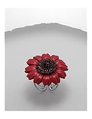 Red Flower Leather Ring In White Base