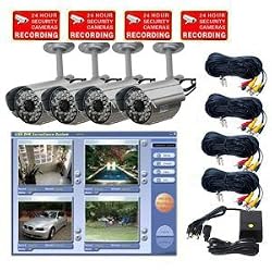 VideoSecu 4 Channel MPEG4 USB DVR System Internet Remote Control, including 4 Color Audio Infrared IR Day Night Vision Security Cameras, 1 of 4 CH Power Supply and 4 Camera Extension Cables WAN