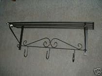 Wrought iron Pot Rack w/ Shelf and Hooks-Wall Mounted