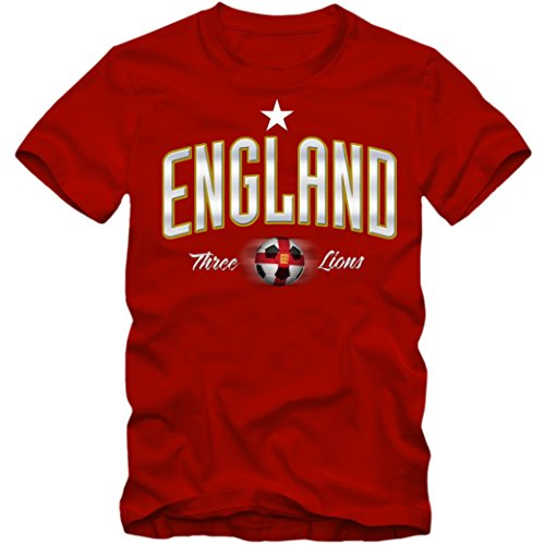 Herren Fußball T-Shirt England Three Lions Soccer Football EM Trikot, Farbe:rot;Größe:XXL