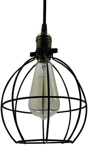 YOBO Lighting Vintage Industrial 1-light Black Wire Arc Cage Pendant Light for Living Room/Porch