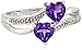 Amazon Collection 10k White Gold Double Heart-Shaped Amethyst with Diamond Heart Ring (0.007 cttw, J-K Color, I2-I3 Clarity)
