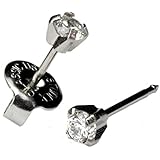 Ear Piercing Earrings Silver Stainless Mini 3mm Clear CZ Studs Studex System 75 Hypoallergenic