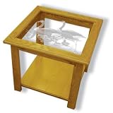 Glass Top End Table - Solid Oak, Fully Assembled - Waterfowl Art Geese Etching by MasterVisions Etched Glass Home Decor