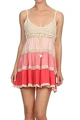 Colorblocking Tiered Babydoll Sleeveless Spaghetti Strap Scoop Neck  Dress