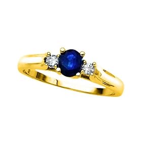 3 Diamond Ring 0.08 ct. with 2/3 ct. Sapphire in 14K Yellow Gold