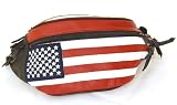 Genuine Leather USA Flag Fanny Pack, Stars & Stripes Waist Bag or Belt Bag. Great for Travel or Everyday Use