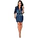 Sunward Fashion Sexy Women Half Sleeve Casual Denim Party Mini Dress with Belt