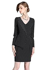 Vertical Stripe Long Sleeves Cotton/Polyester/Spandex  Dress