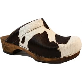 Retro Safari Padded Dark Brown Cow Open Back Wood clogs