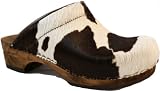 Retro Safari Padded Dark Brown Cow Open Back Wood clogs