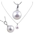 Freshwater Cultured Round Shape 9-9.5mm White Pearl / 18K White Gold Pendant, 16" 14K white gold chain