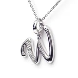 Silver Diamond Initial Pendant W with Silver Chain