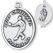 Sterling Silver Saint Christopher Ladies-Girls Softball Medal and 18-inch Chain