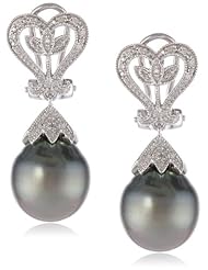Sterling-Silver Diamond and Tahitian Cultured Pearl Earrings (0.06 cttw, G-H Color, I2-I3 Clarity)