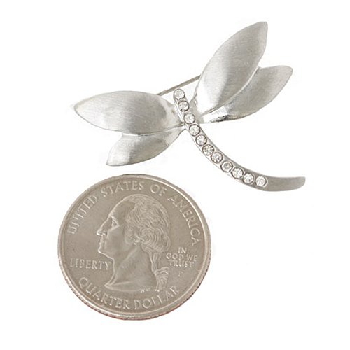 Crystal Studded Silver Dragonfly Brooch Pin