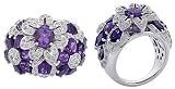 Large 14K White Gold Ladies Diamond / Amethyst Floral Ring. Sized to order
