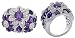 Large 14K White Gold Ladies Diamond / Amethyst Floral Ring. Sized to order
