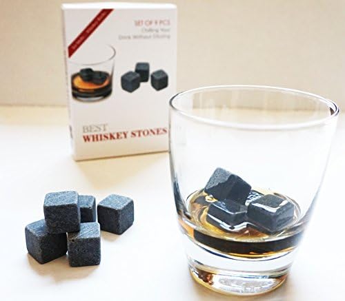 Whiskey Stones - Set of 9 Grey Chilling Rocks in Gift Box with Muslin Carrying Pouch - Made of 100% Pure Soapstone