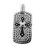 Men's Stainless Steel Black Cross Dog Tag Pendant