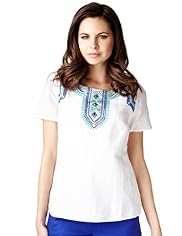 Per Una Linen Blend Aztec Embroidered Shell Top
