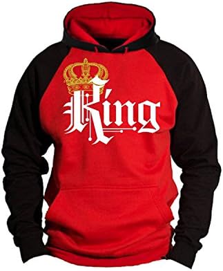 Yumoom Matching Couple King Queen Crown Raglan Hoodie Pullover Hooded Sweatshirt,52671 Red King XL