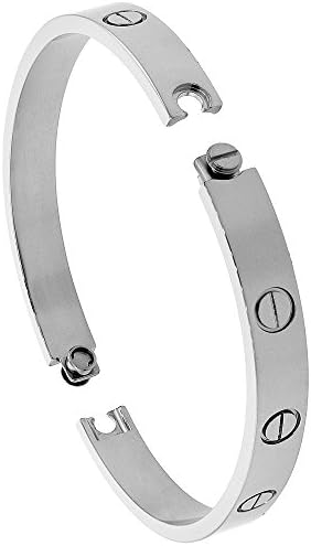 Stainless Steel Screws Bangle Bracelet for Women Oval High Polish 7mm wide, fits 7 inch wrists