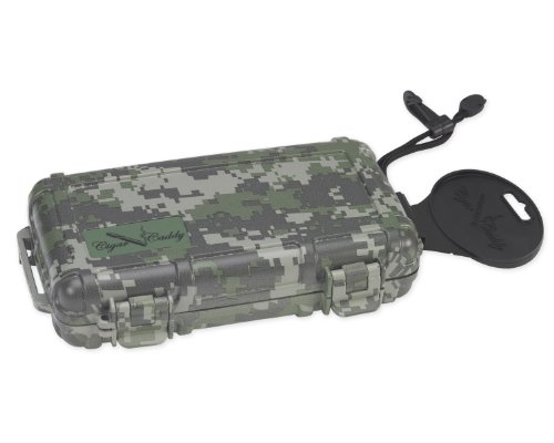 Quality Importers Cigar Caddy 3400 Camo 5 Cigar Waterproof Travel Humidor, Digital Camouflage Exterior