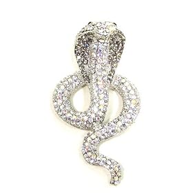 Clear Austrian Rhinestone Rattle Snake Silver Plated Brooch Pin