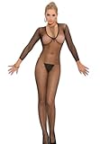 Elegant Moments Sexy Black Deep V Front Fishnet Bodystocking. One Size & Plus Size