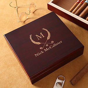 Personalized Cherry Wood Cigar Humidor - Golf Club Design Personalized Cherry Wood Cigar Humidor - Golf Club Design