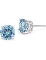 8mm Blue Topaz Stud Earrings in Platinum Push Back Posts