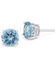 8mm Blue Topaz Stud Earrings in Platinum Screw Back Posts