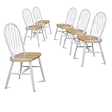 6 Natural and White Finish Arrow Back Dining Chairs