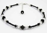 Black Tie Affair: Jet Black Ankle Bracelets: Sterling Silver Handmade Adjustable Beaded Anklets