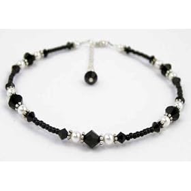 Black Tie Affair: Jet Black Ankle Bracelets: Sterling Silver Handmade Adjustable Beaded Anklets
