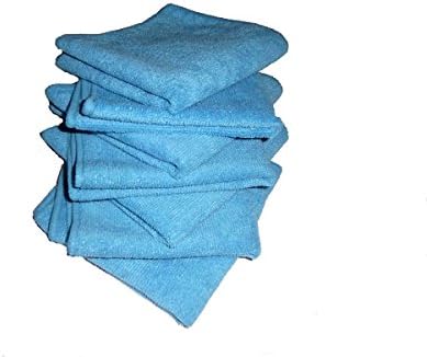 7 Light Blue Microfiber Towels 12" X 12"- 300 GSM Professional Quality Towels. Plus 1 Free 16" By 16" Glass Towel - Used for Auto - Home- Multi Purpose.
