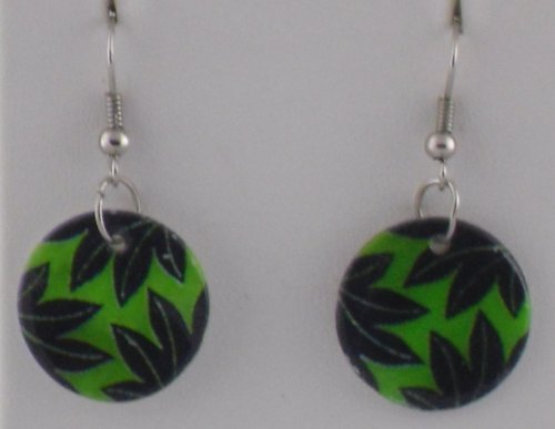 Green Polished Leaf Design Earrings