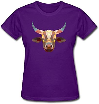 Geometric Cow Graphic Women's T Shirts O Neck Cotton Short Sleeve Purple 2XL