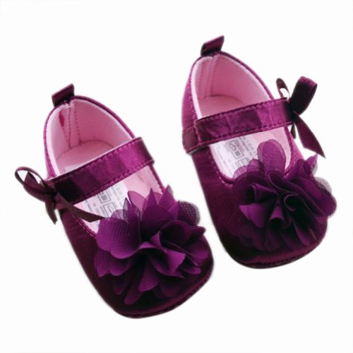 WXBUY Baby Girls Toddlers Purple Flower Non-slip Soft Sole Crib Shoes
