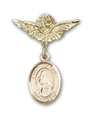 14K Gold Baby Badge with St. Veronica Charm and Angel with Wings Badge Pin