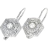Brilliant! 14k White-gold 1/5 CT TW 3.00MM Created Moissanite Filigree leverback-earrings