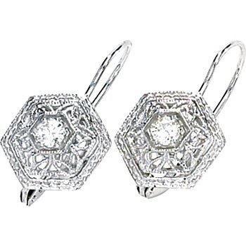 Classy! 14k White-gold With Two 3.00MM=1/3 CTTW Round Moissanite Filigree Lever back-earrings