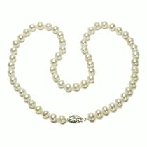 Sterling Silver White Freshwater Cultured Pearl A Grade 6.5-7mm Necklace, 16"